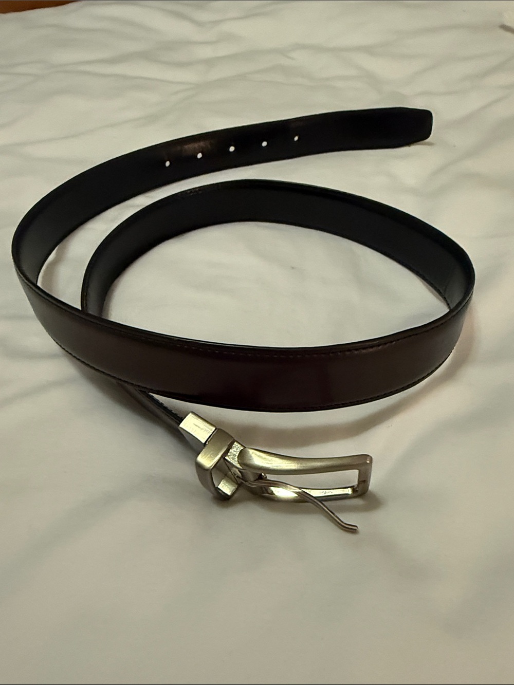Dark Brown / Black Reversible Belt with Silver Buckle